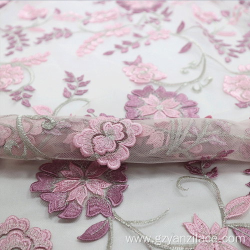 Fuchsia Pink Rose Flower Lace Fabric